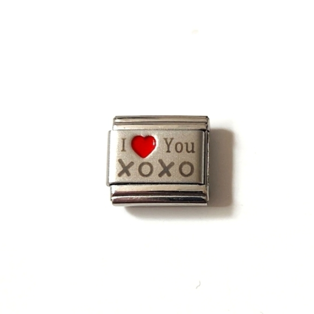Italian Charmlink for Charm Bracelet I Heart Love You XOXO Silver Red‎
